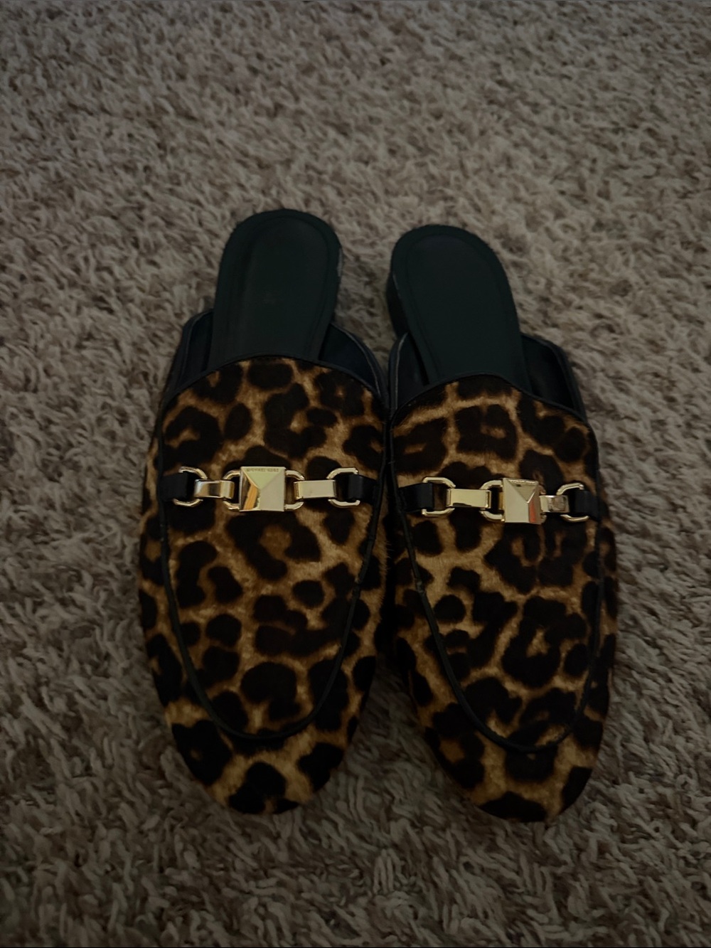 MICHAEL KORS Leopard Print Slip-On Mules with Gold Accent